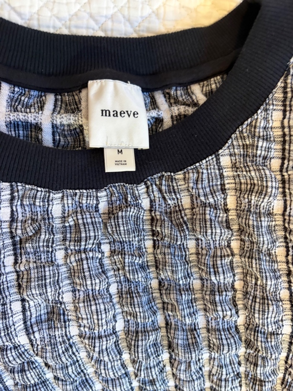 Maeve Black & White Textured Short Sleeve Shirt Sz M - Picture 4 of 4